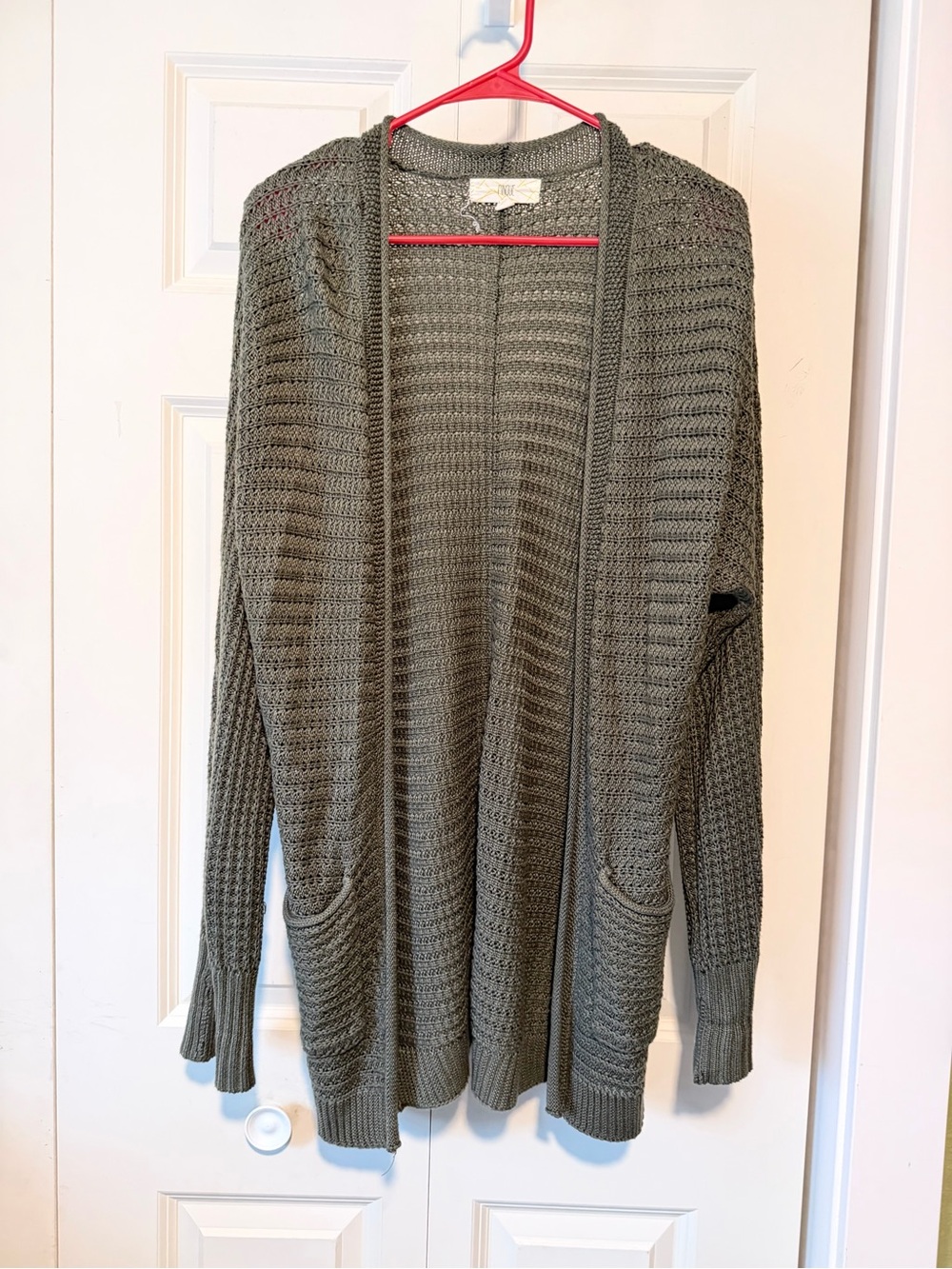 Open-Front Olive Green Knit Cardigan Sweater